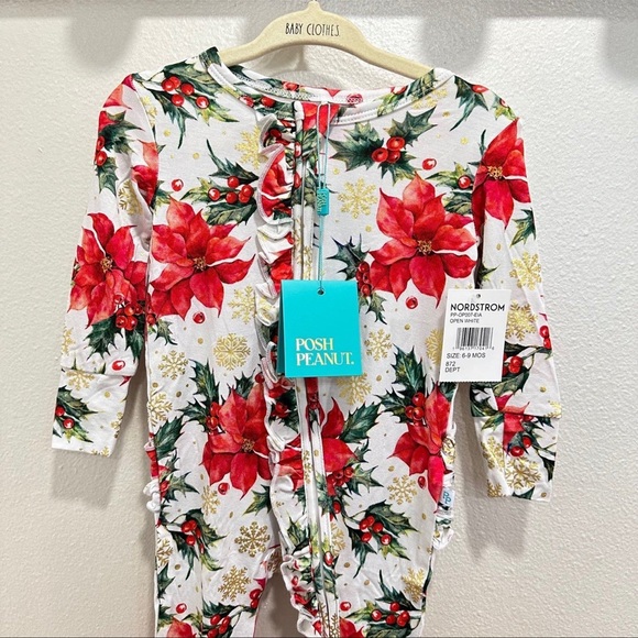 POSH PEANUT PP EMILIA CHRISTMAS XMAS HOLIDAY PAJAMA FOOTIE POINSETTIA BABY 6-9M - Picture 2 of 5